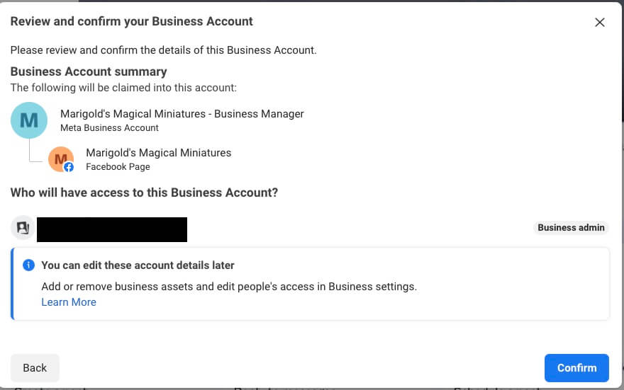 review final step - Facebook Business Manager
