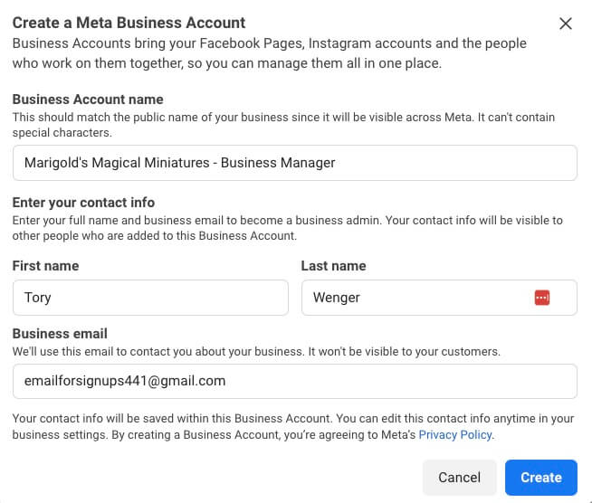 Create a Meta Business Account