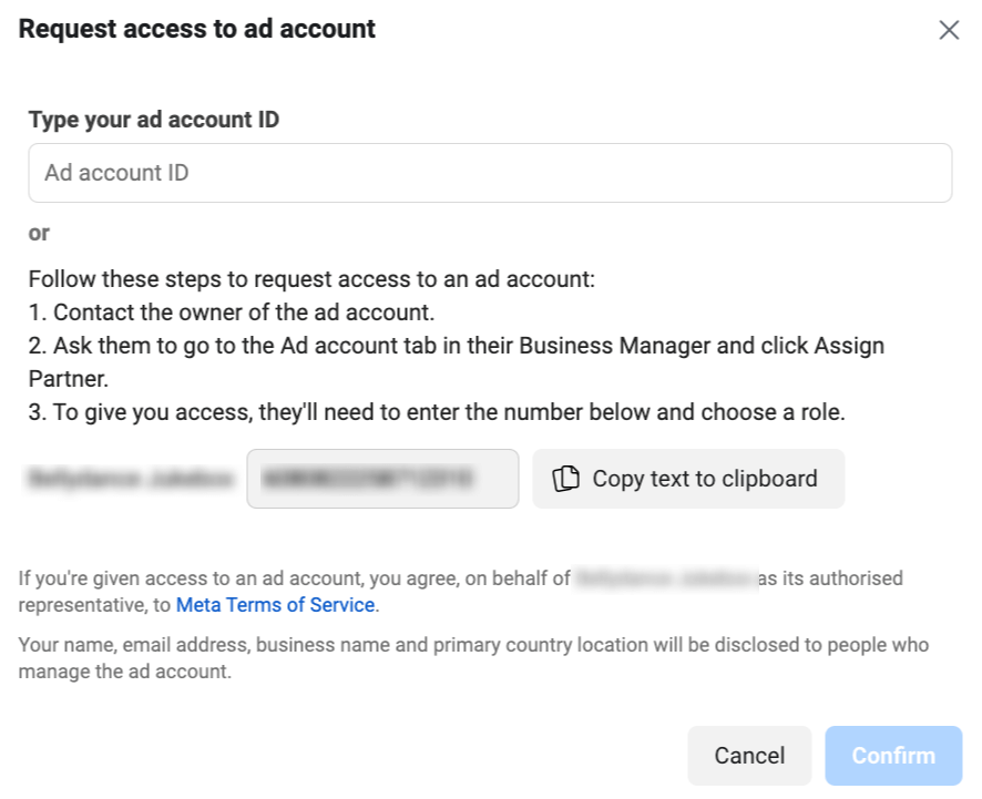 Request access to an existing ad account.