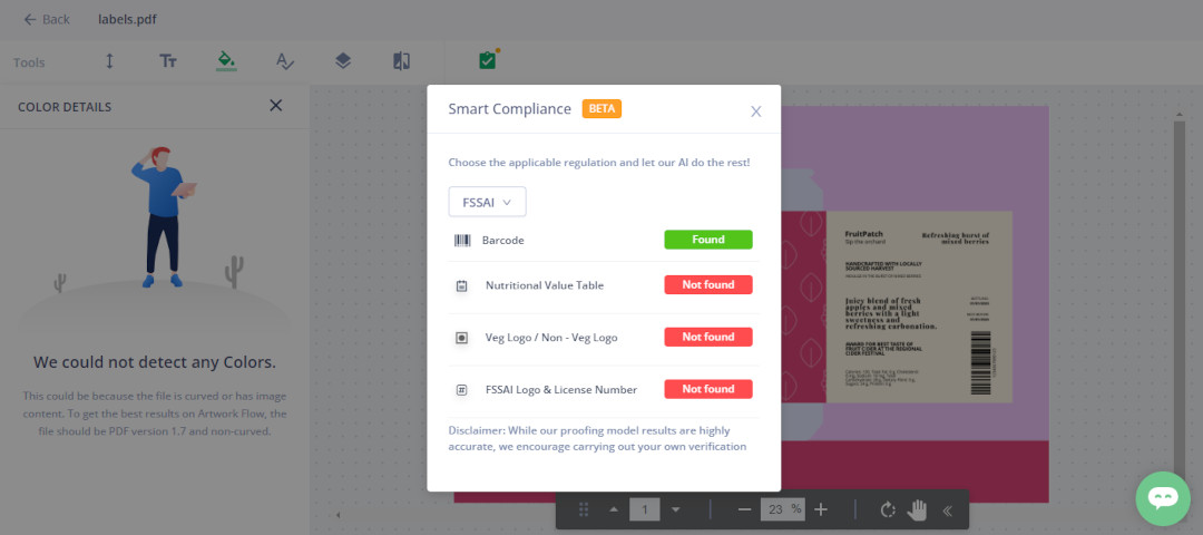 Artwork Flow's AI Label compliance checker.