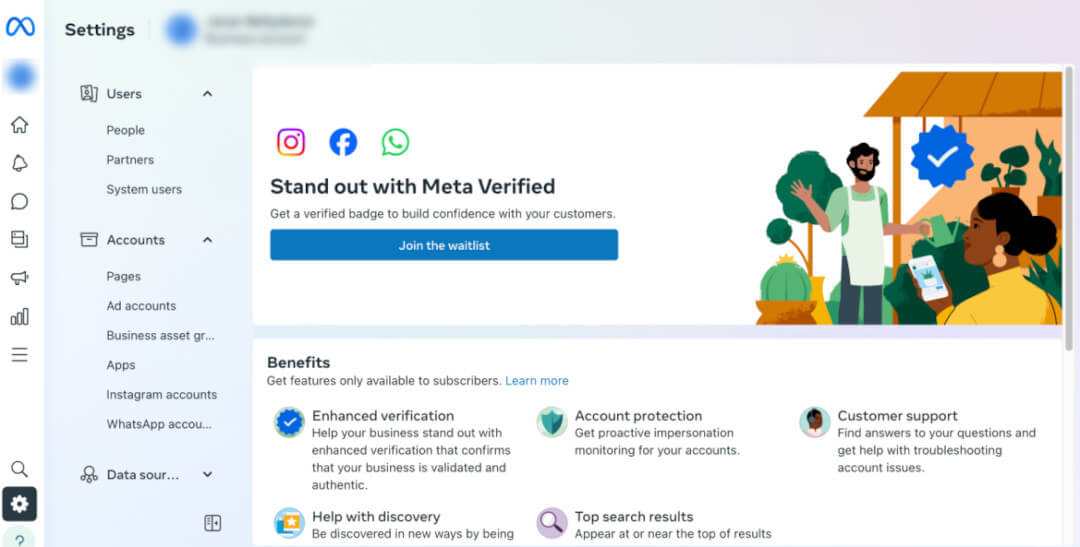 Meta Verified page