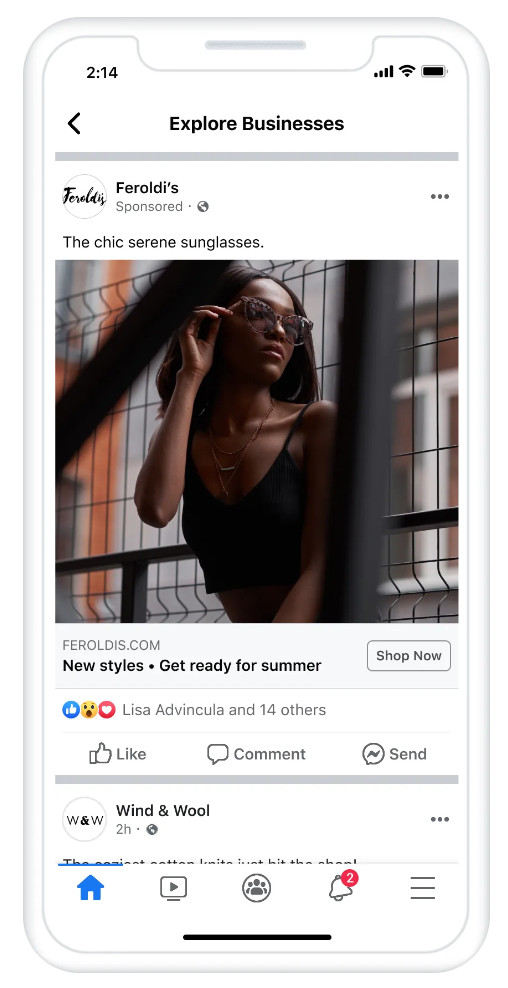 Facebook Business Explore ads