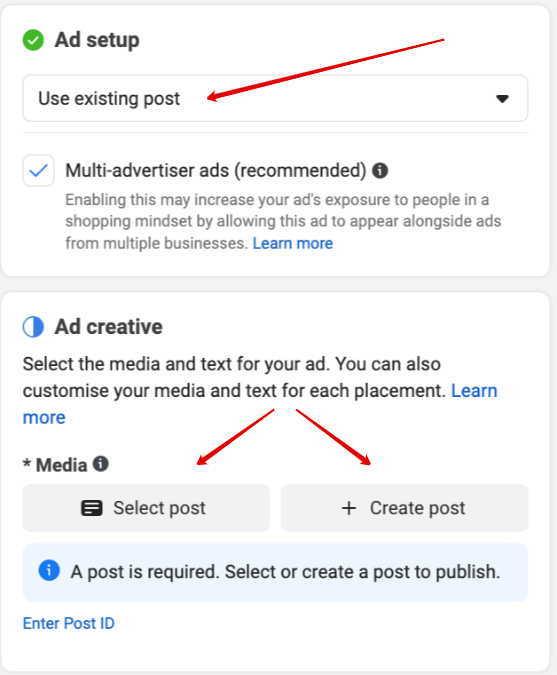 Use an existing post and choose post.