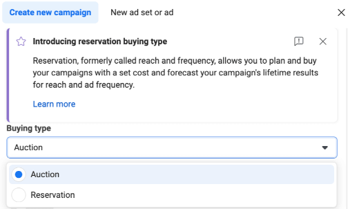 Facebook ad buying types.