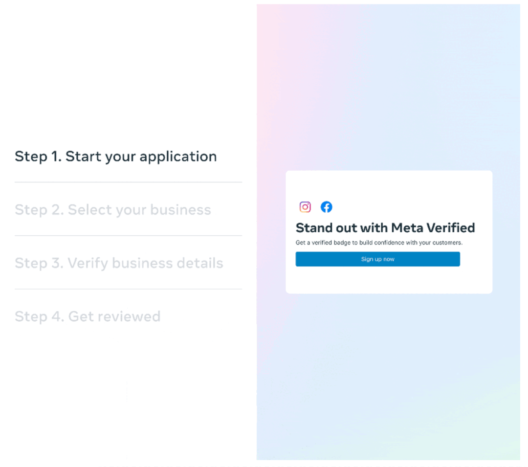 Steps for getting a Meta verification for a business account.