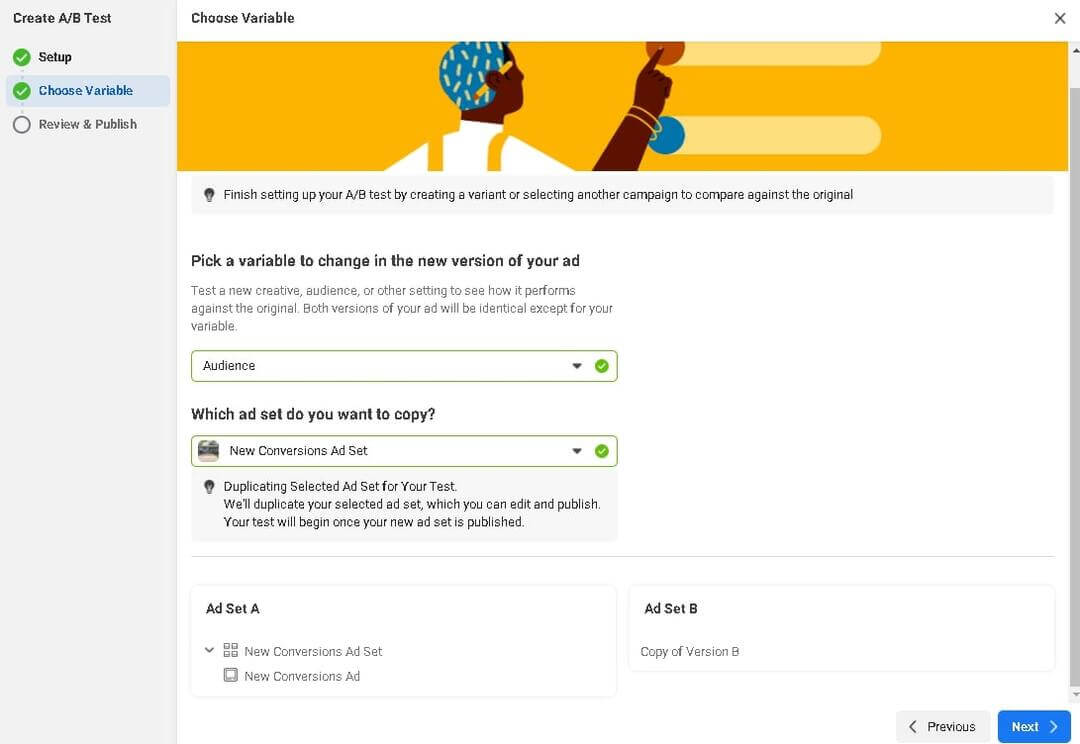 A/B testing Facebook Ads - Choose Variable
