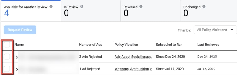 Multiple ad rejections