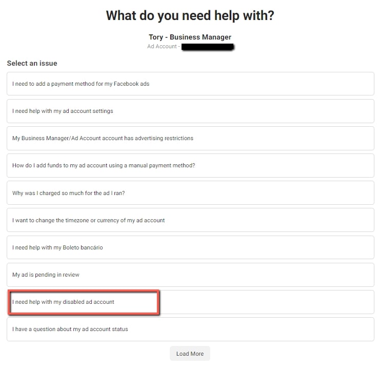 Facebook support - disabled ad account
