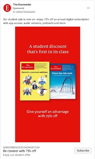 Facebook ad copy example - The Economist