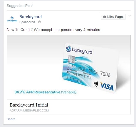 Facebook ad copy example - Barclay