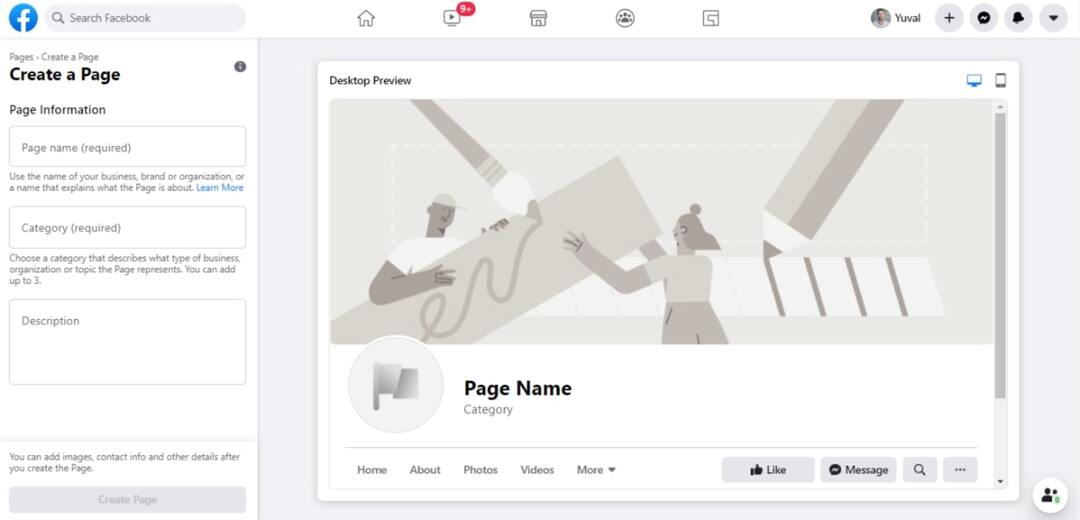 Create a new Facebook page