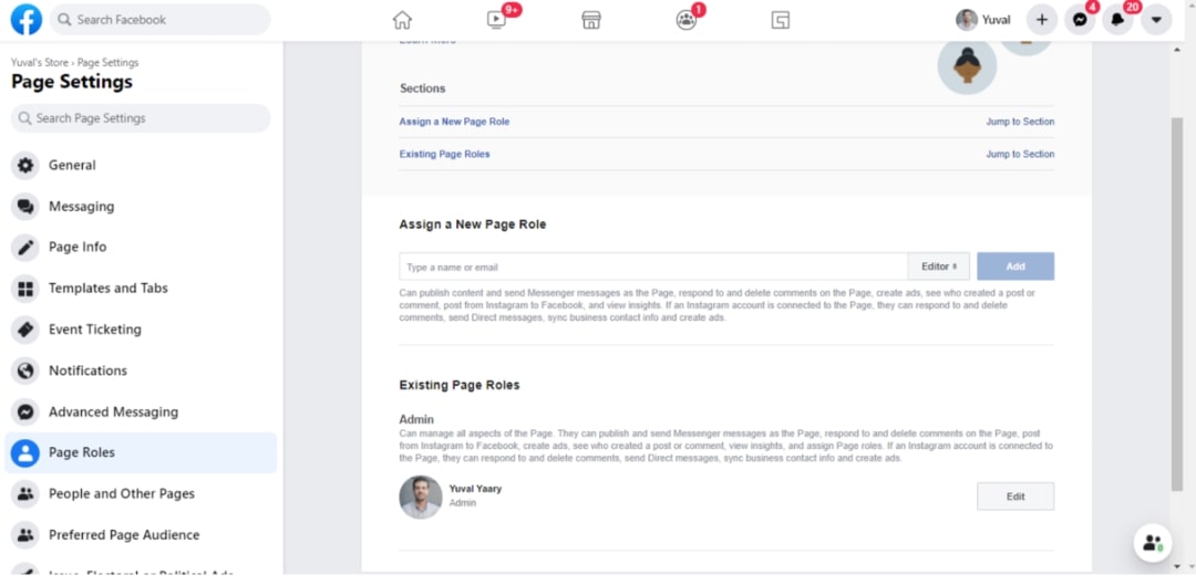 Assign page roles - Facebook business