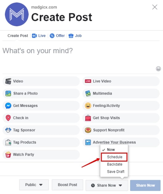 Schedule Facebook posts