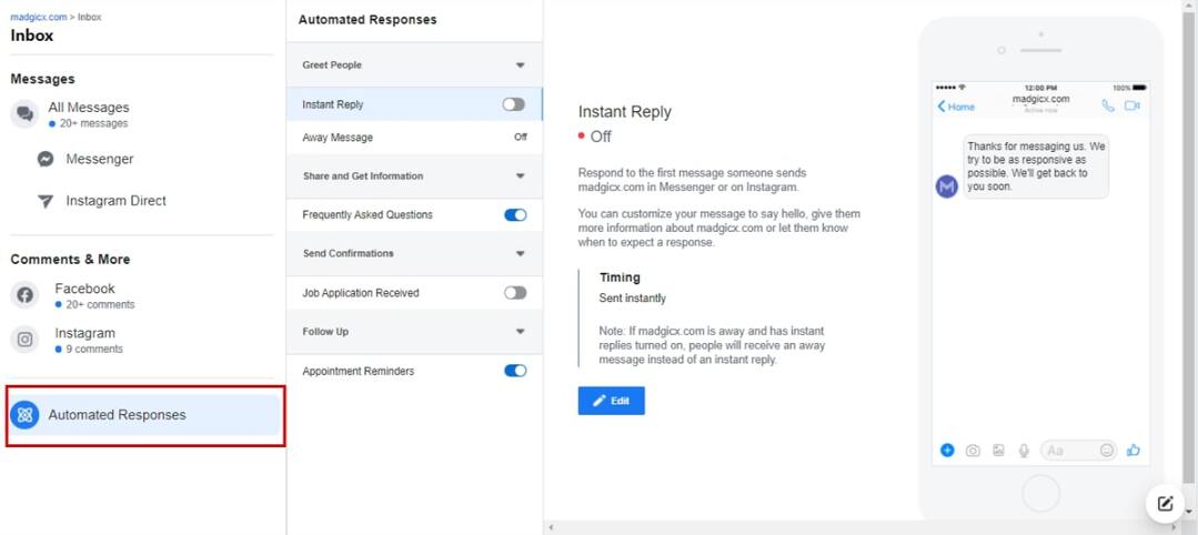 Facebook Messenger - Automated Responses
