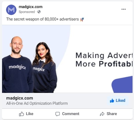 Facebook Page Like ad example - Madgicx