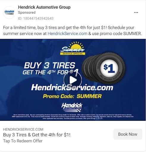 Hendrick Automotive Group - Facebook ad example