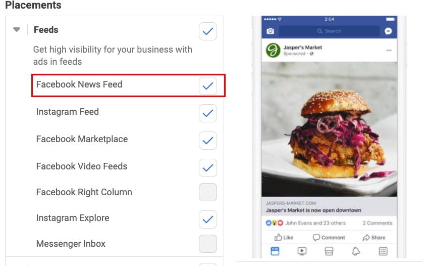 facebook News Feed placement