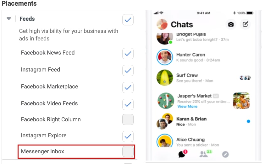 Messenger inbox placement