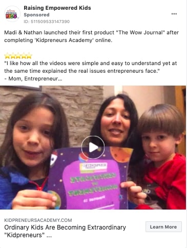 Raising Empowered Kids Facebook ad social proof