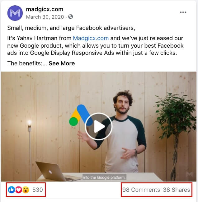 Engaging Facebook post example - Madgicx