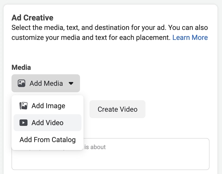 Create a Facebook ad - add a video