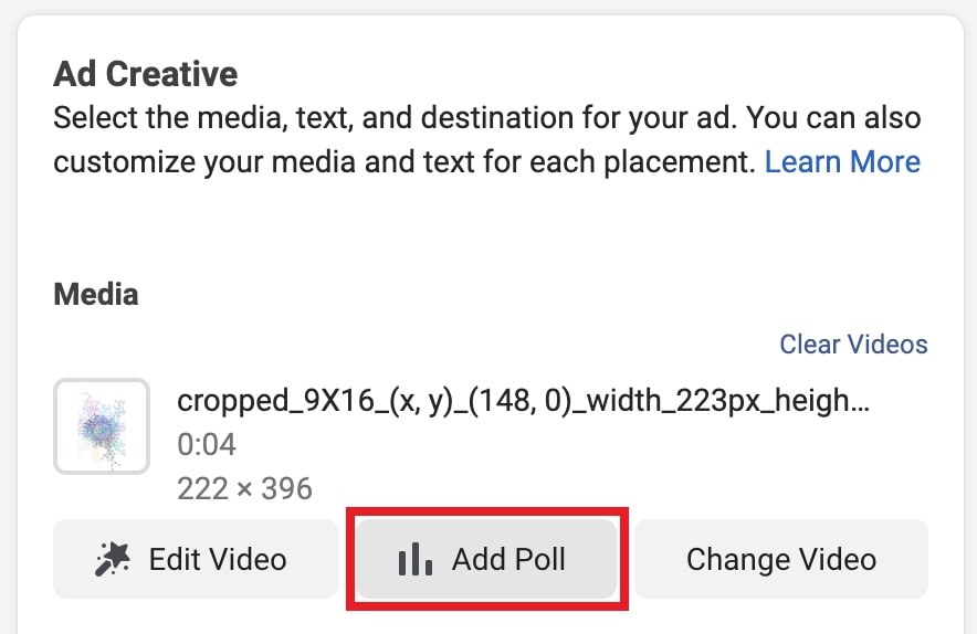 Create a Facebook poll ad - add poll