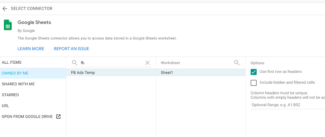 Connect Data Source - Google Data Studio