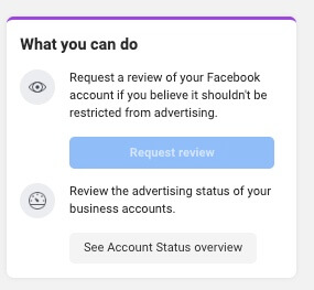 what you can do - Facebook account restricted from advertising