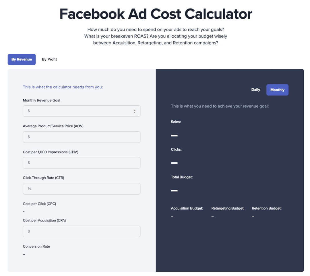 madgicx Facebook ad cost calculator