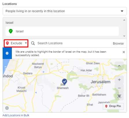 Exclude locations on Facebook