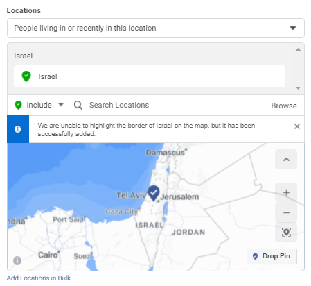 Facebook geo-targeting - search your target location