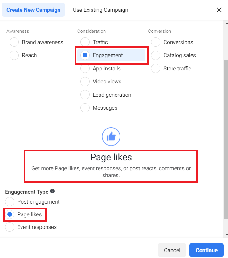 How to create a new Page Like ad campaign