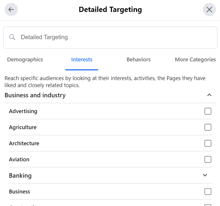 Facebook Page Like ad creation - Detailed Targeting