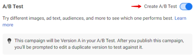 Create a new A/B test on Facebook Ads Manager