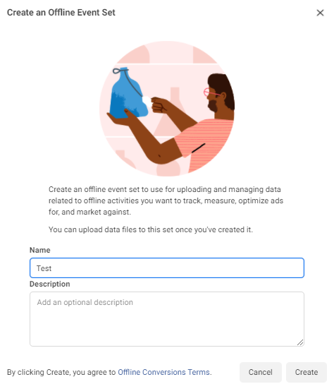 screenshot of Events Manager; create an offline event set