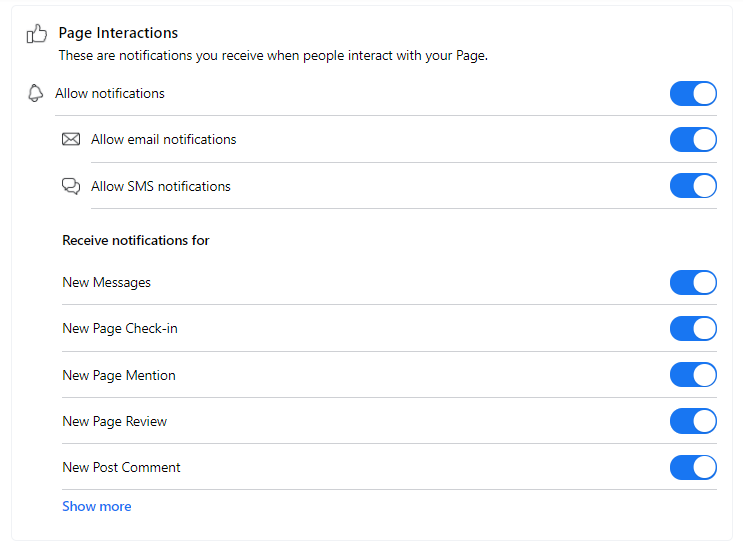 Set Facebook page notifications