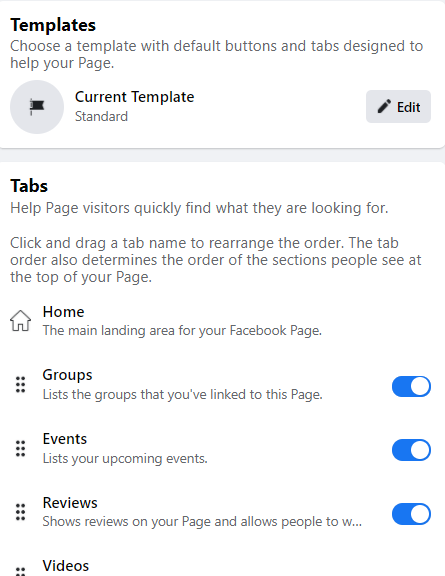 Edit Facebook page tabs