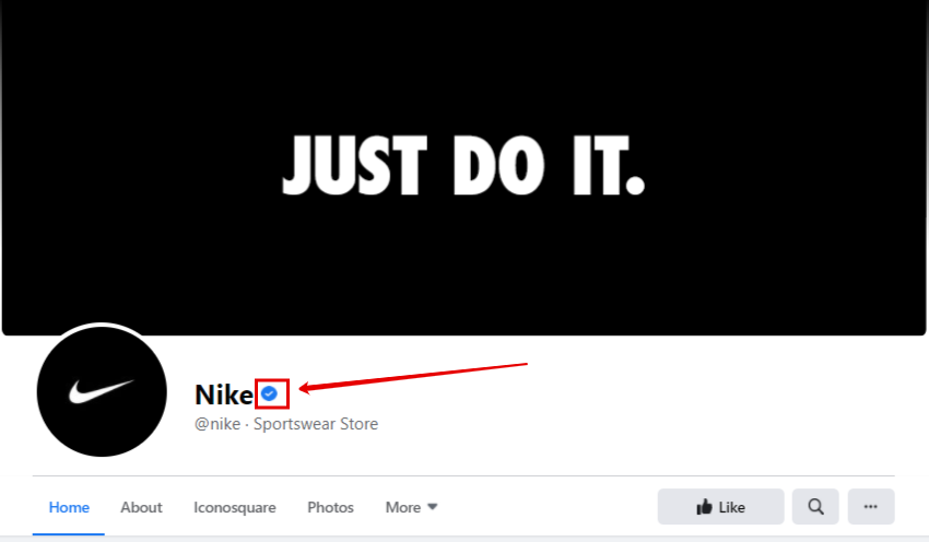 Nike's Facebook page - verified badge