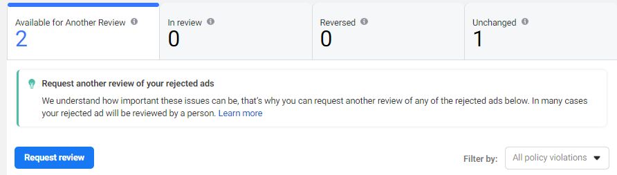 Request review - Facebook ad rejection