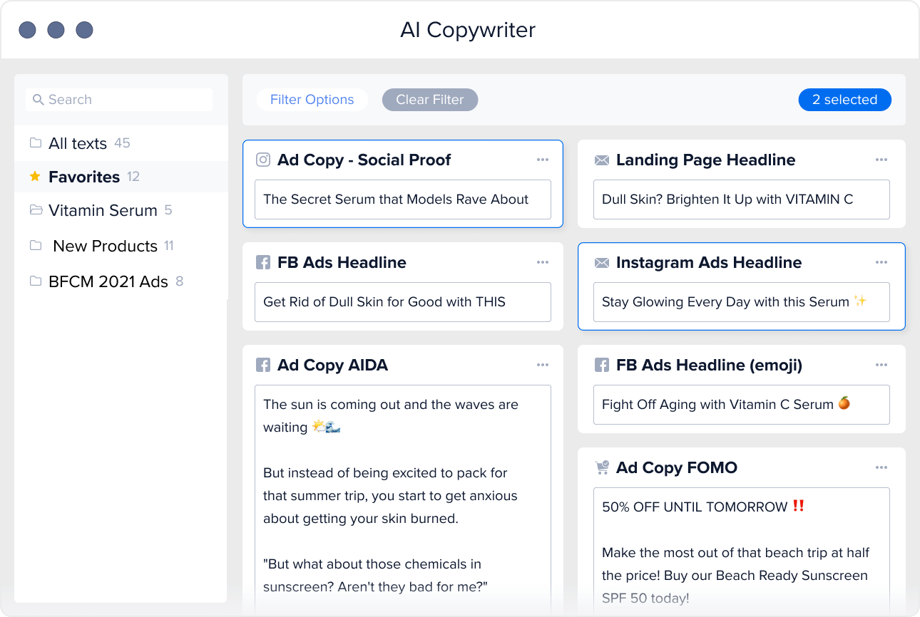 AI Copywriter - generate ad copy and save in a library