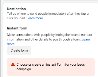 How to create a Facebook instant form