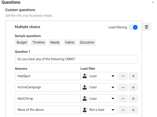 Lead filtering - Facebook leads ad