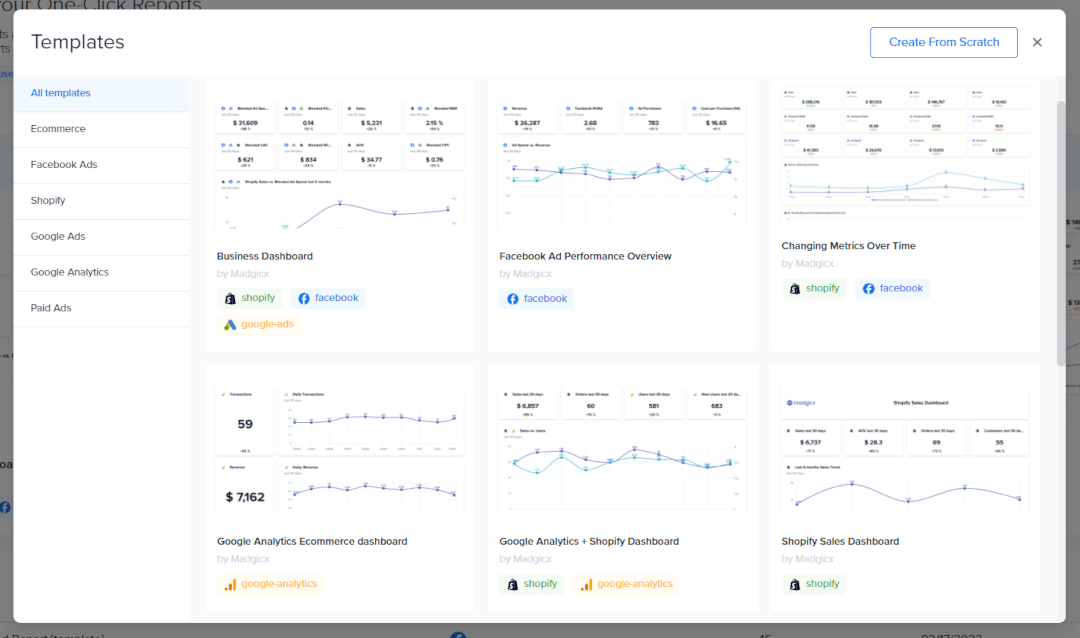 Madgicx One-click Report templates