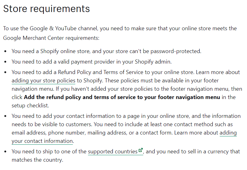 Google Ads Shopify Requirements