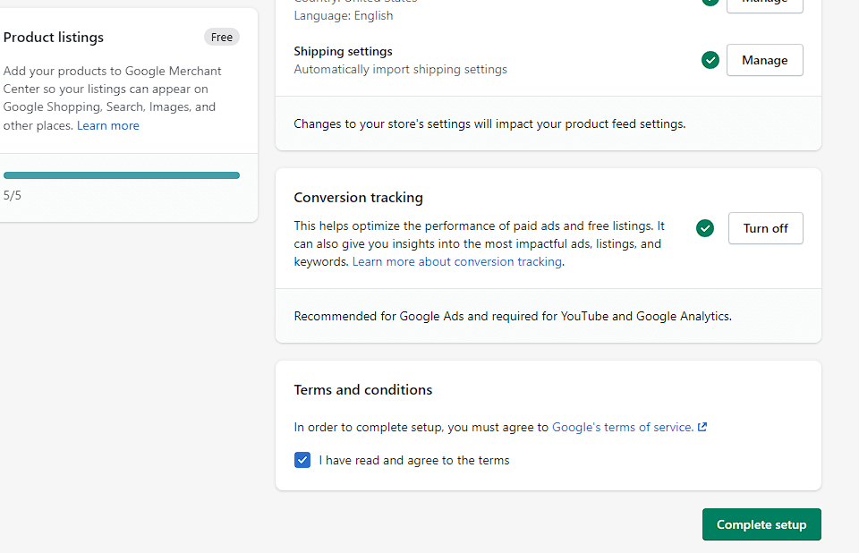 terms and conditions - Google Ads conversion tracking Shopify