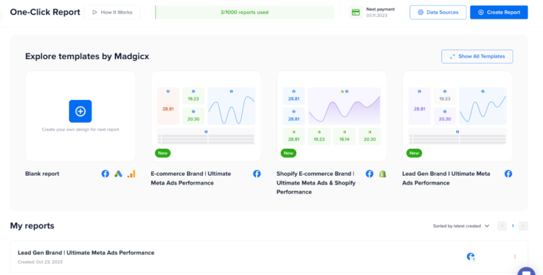 Madgicx One click Report connect data sources