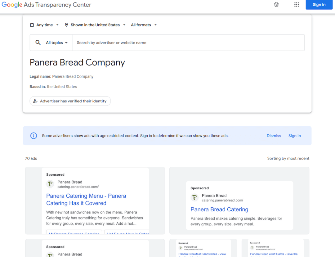 Google Ads Transparency Center - Ad Example