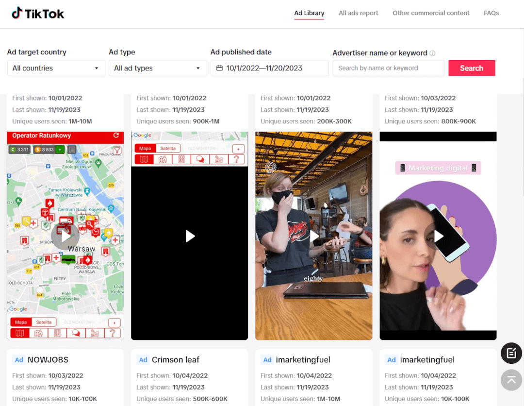 TikTok ad library