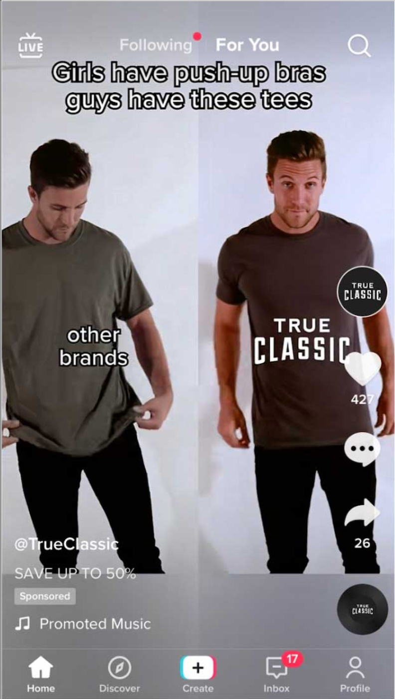 True Classic TikTok ad.