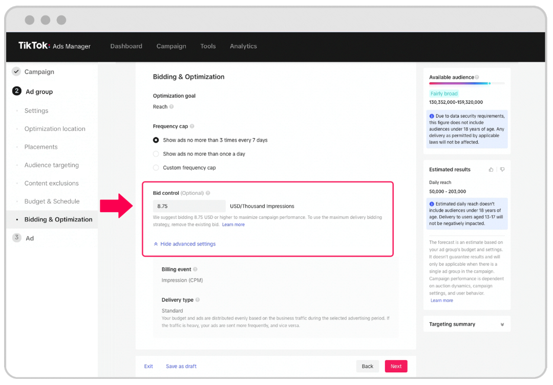 TikTok Ads Manager bidding and optimization